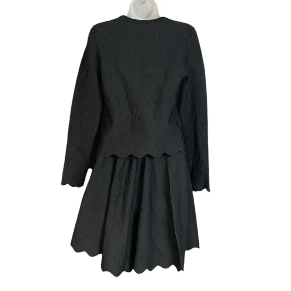 JONATHAN SIMKHAI Black Knit Scalloped Sweater and A-Line Skirt Set - Picture 3 of 5